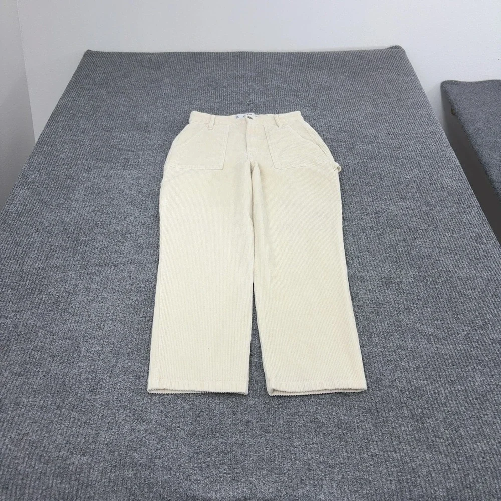 Hollister Carpenter Pants Womens 5R Cream Corduroy Ultra High Rise Utility Style